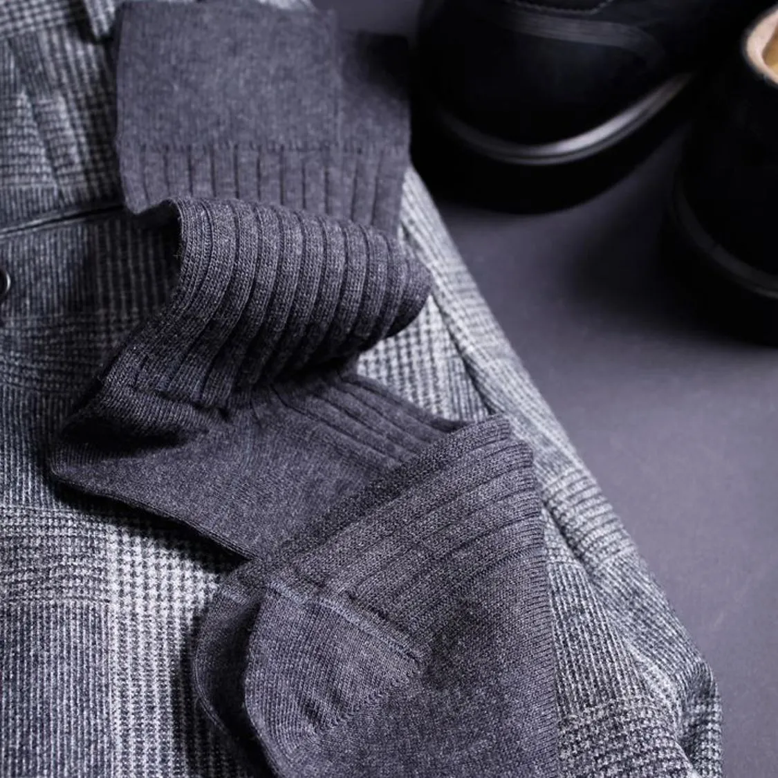 3 PAIR - True Ribbed Combed Cotton Blend Italian Mid Calf Socks (Choice of Colors) by Amanda Christensen