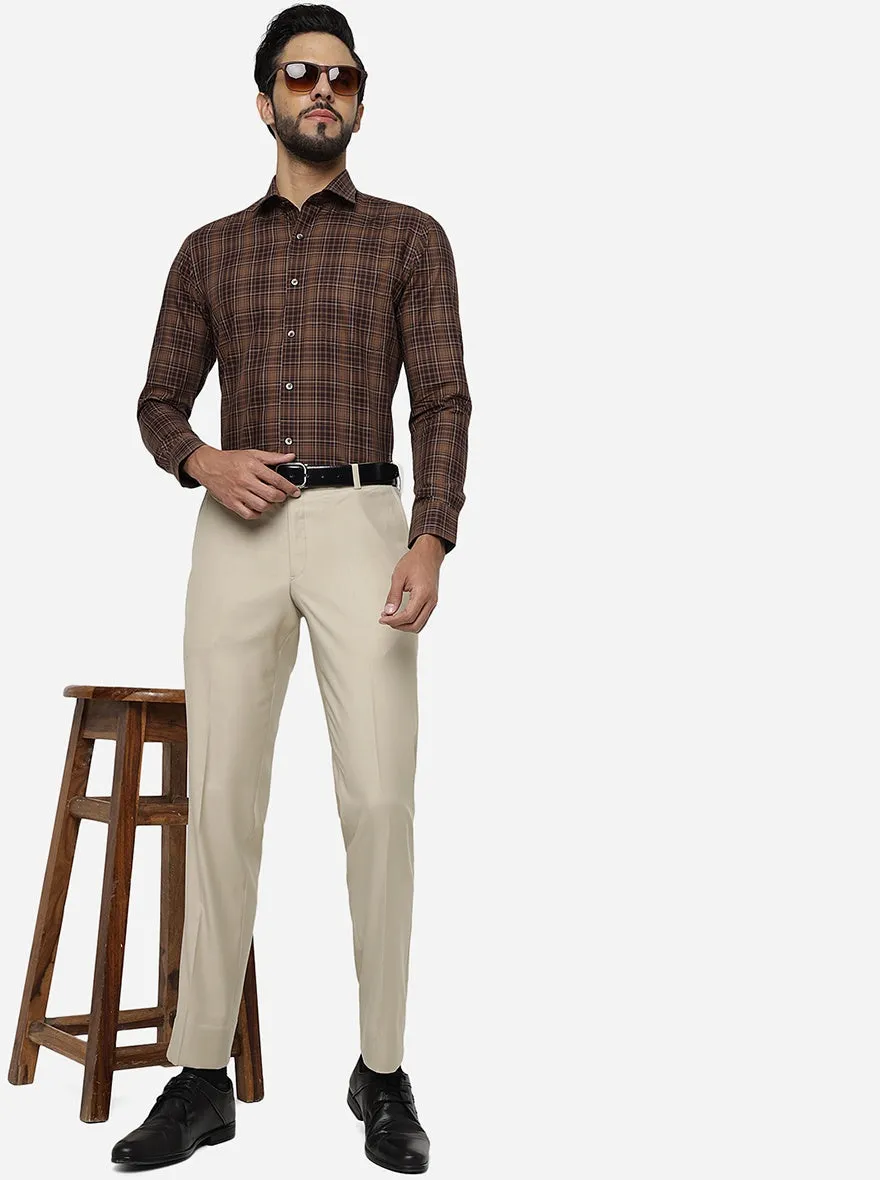 Brown Checked Slim Fit Formal Shirt | Metal