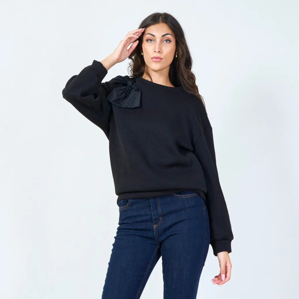 Casual sweatshirt with bow shoulder accent wholesale