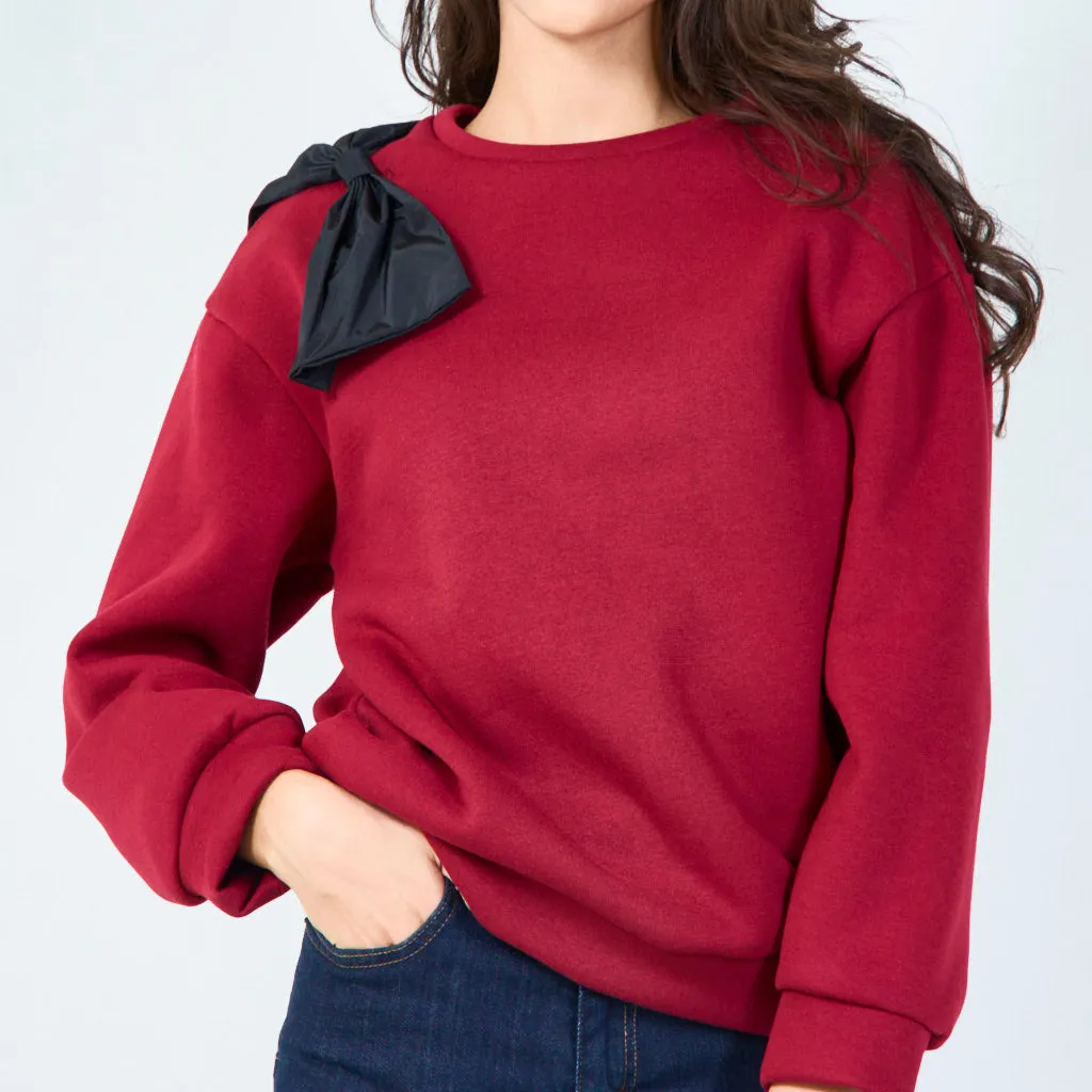 Casual sweatshirt with bow shoulder accent wholesale