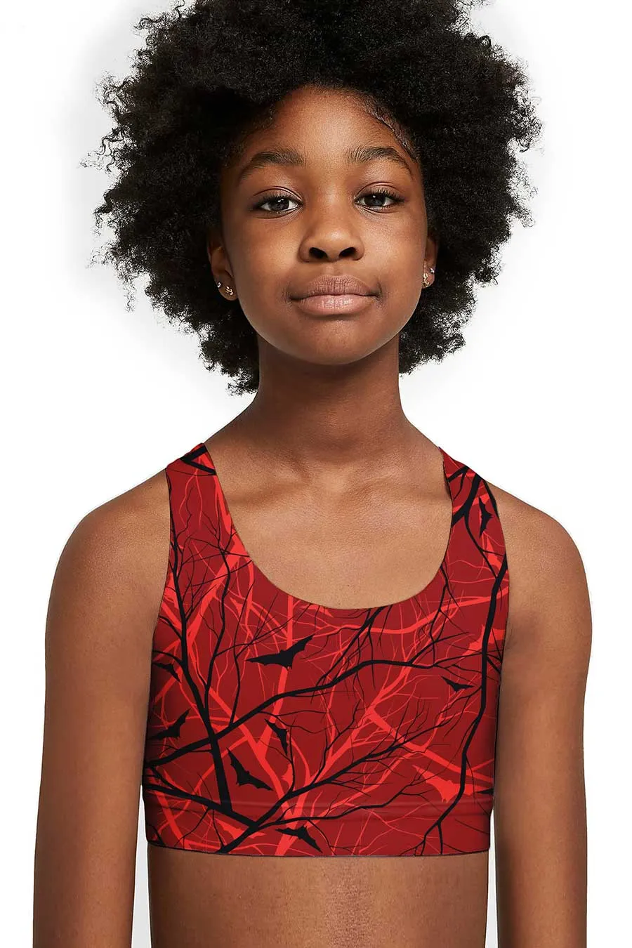 Full Moon Stella Red Seamless Racerback Sports Bra Crop Top - Kids