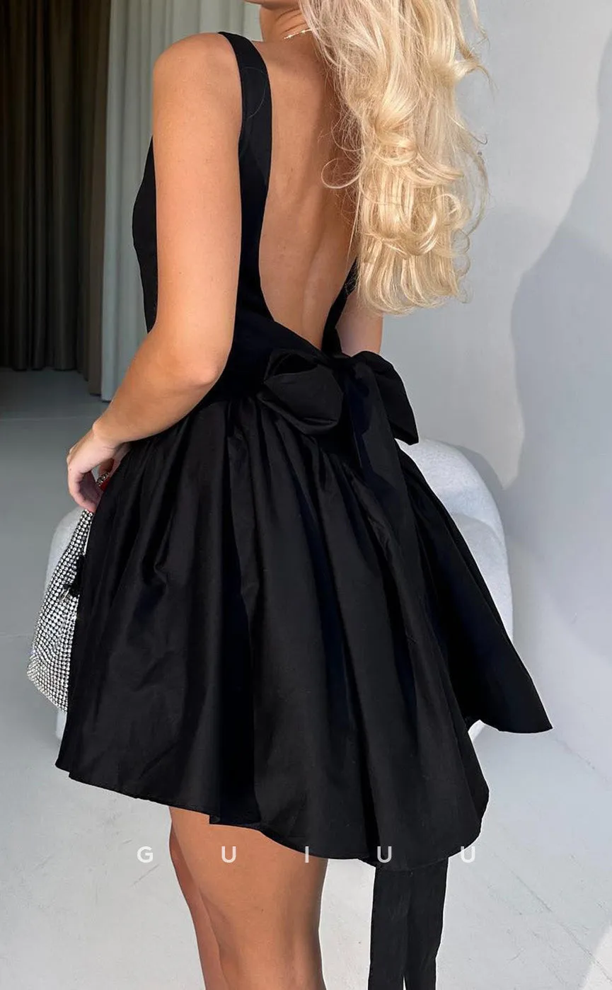 GH875 - A-Line Square Straps Sleeveless Open Back Homecoming Dress with Bot