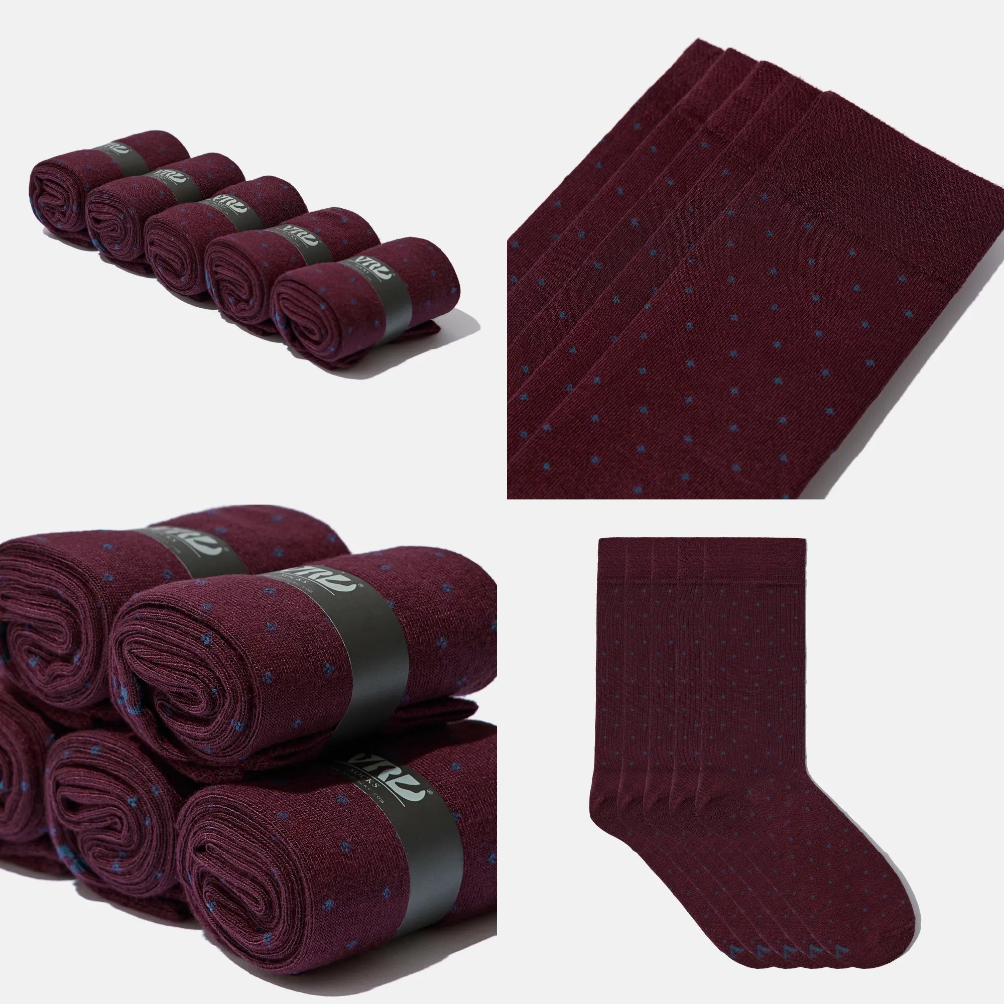 Men's Bamboo Dress Socks • Dotted Pack of 1/3/5 Pairs • Burgundy