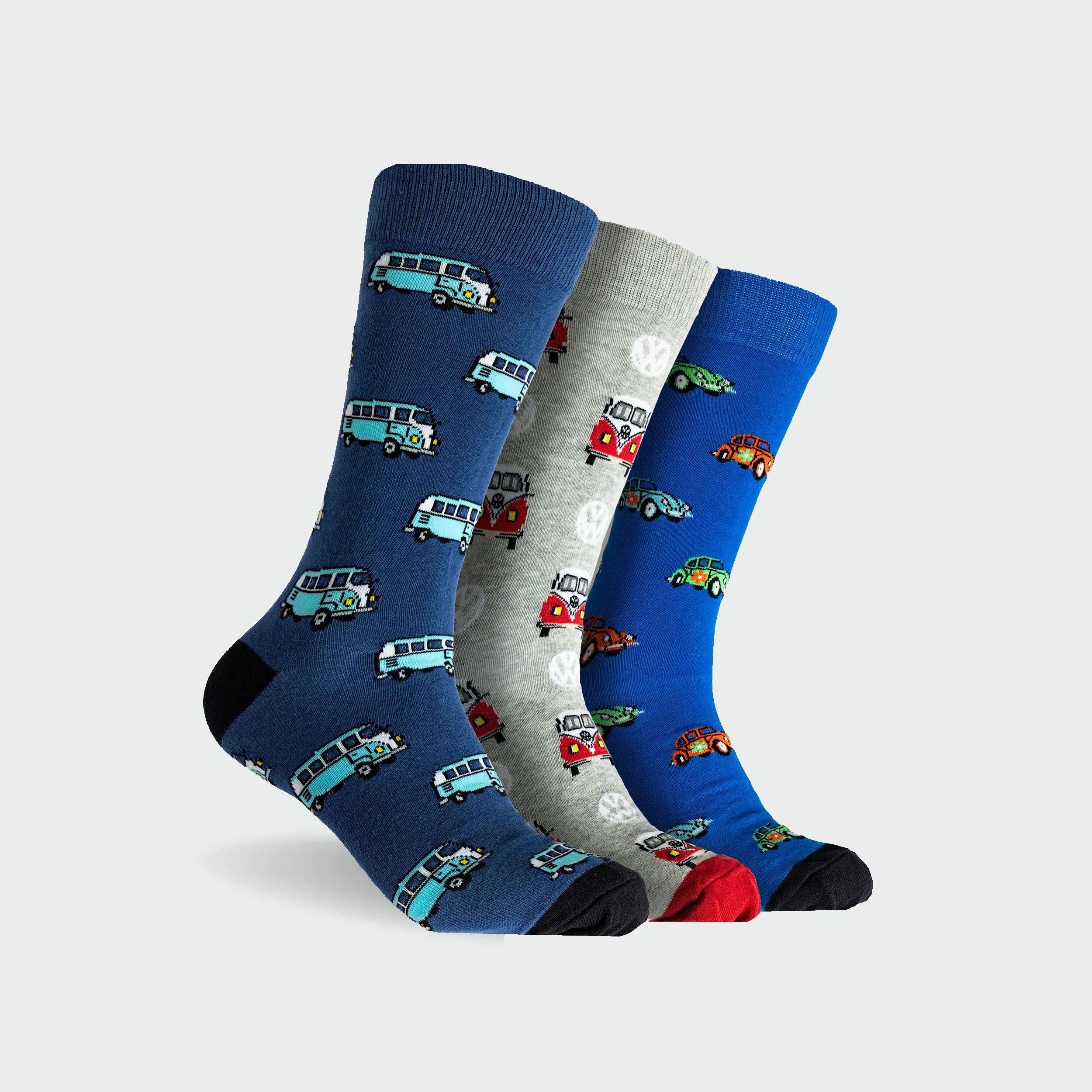 Men's Kombi & Bettle Volkswagen Cotton Crew Socks 3 Pack Gift Box - Blue & Grey
