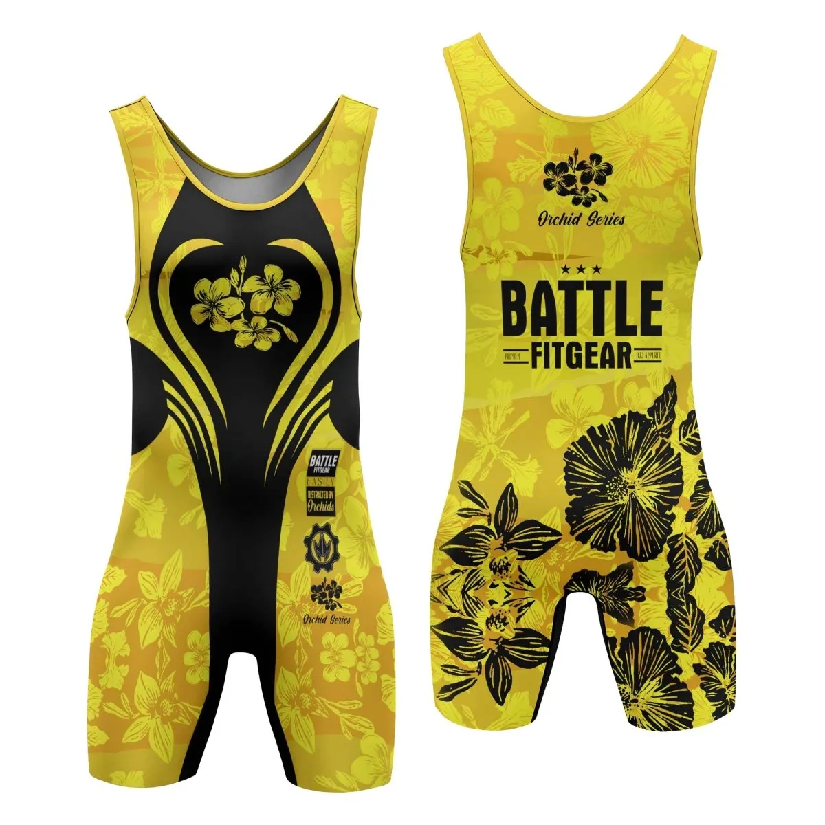Orchid Series Floral Yellow Heart Pattern Wrestling Singlets