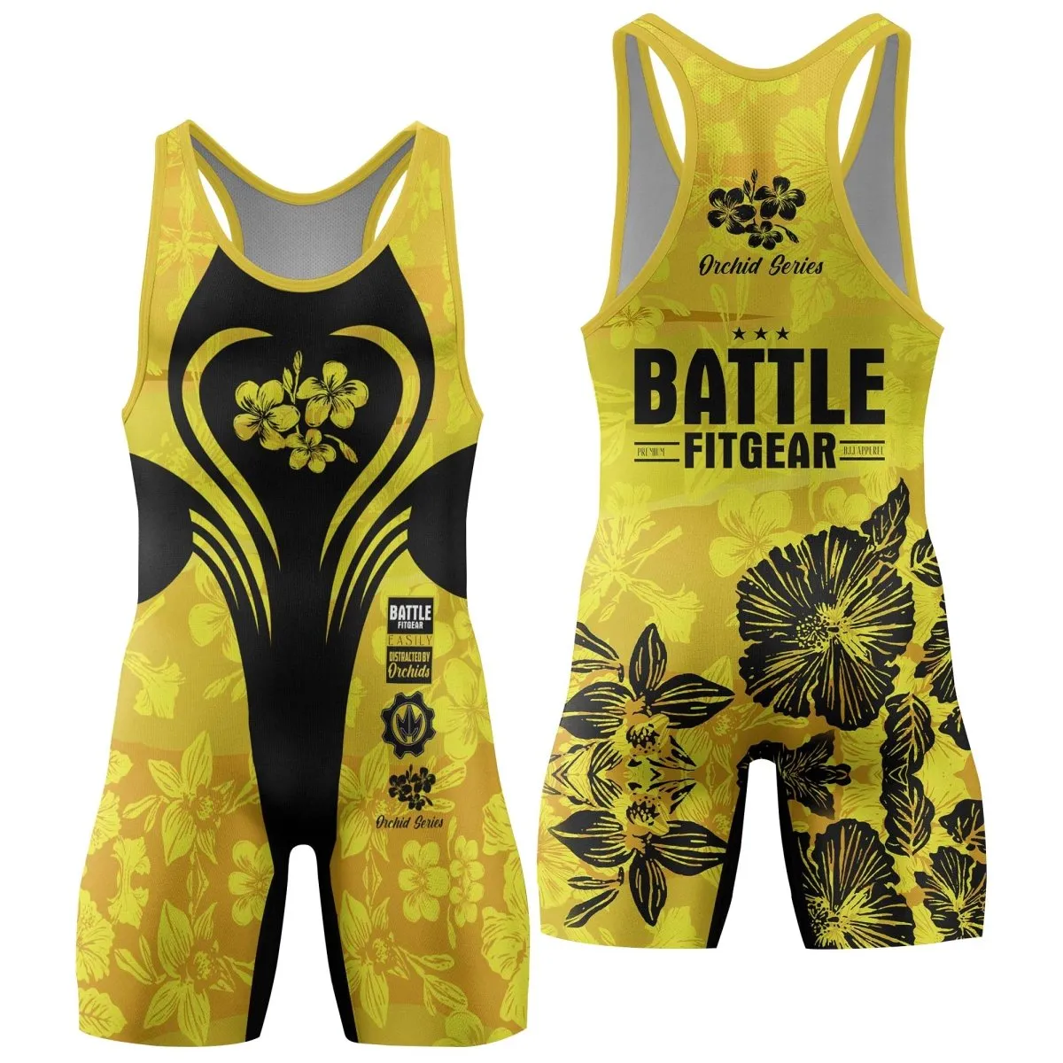Orchid Series Floral Yellow Heart Pattern Wrestling Singlets