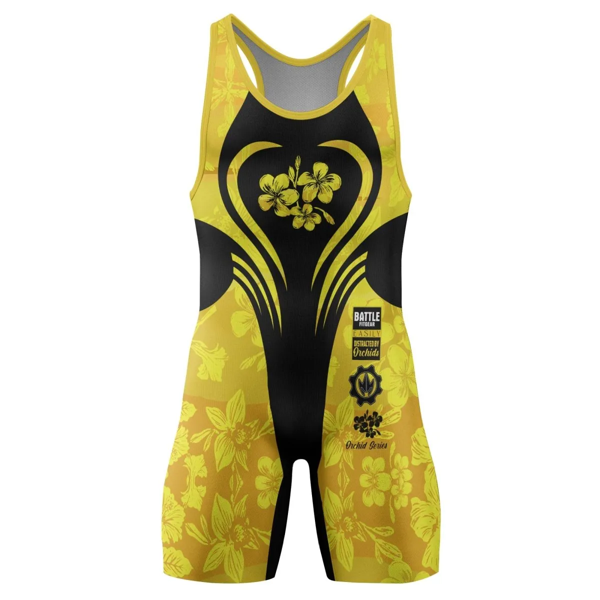 Orchid Series Floral Yellow Heart Pattern Wrestling Singlets