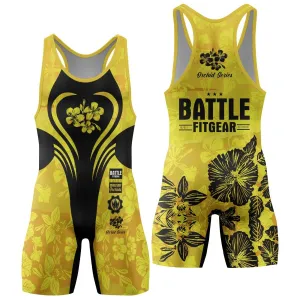 Orchid Series Floral Yellow Heart Pattern Wrestling Singlets
