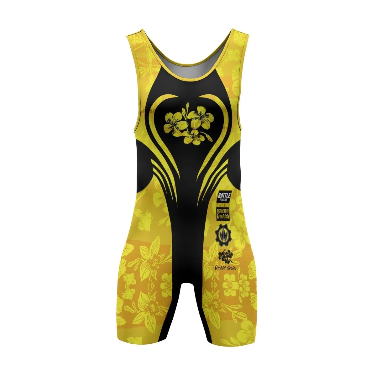Orchid Series Floral Yellow Heart Pattern Wrestling Singlets