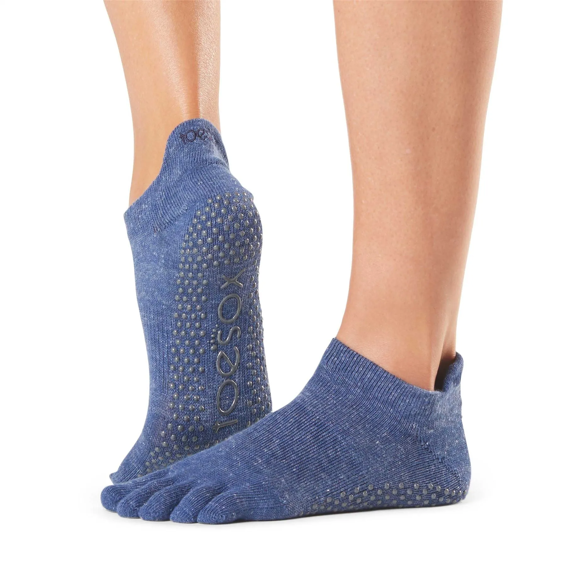 Toesox Womens Full Toe Low Rise Bellarina Non Slip Socks Fitted Heel - Navy Blue