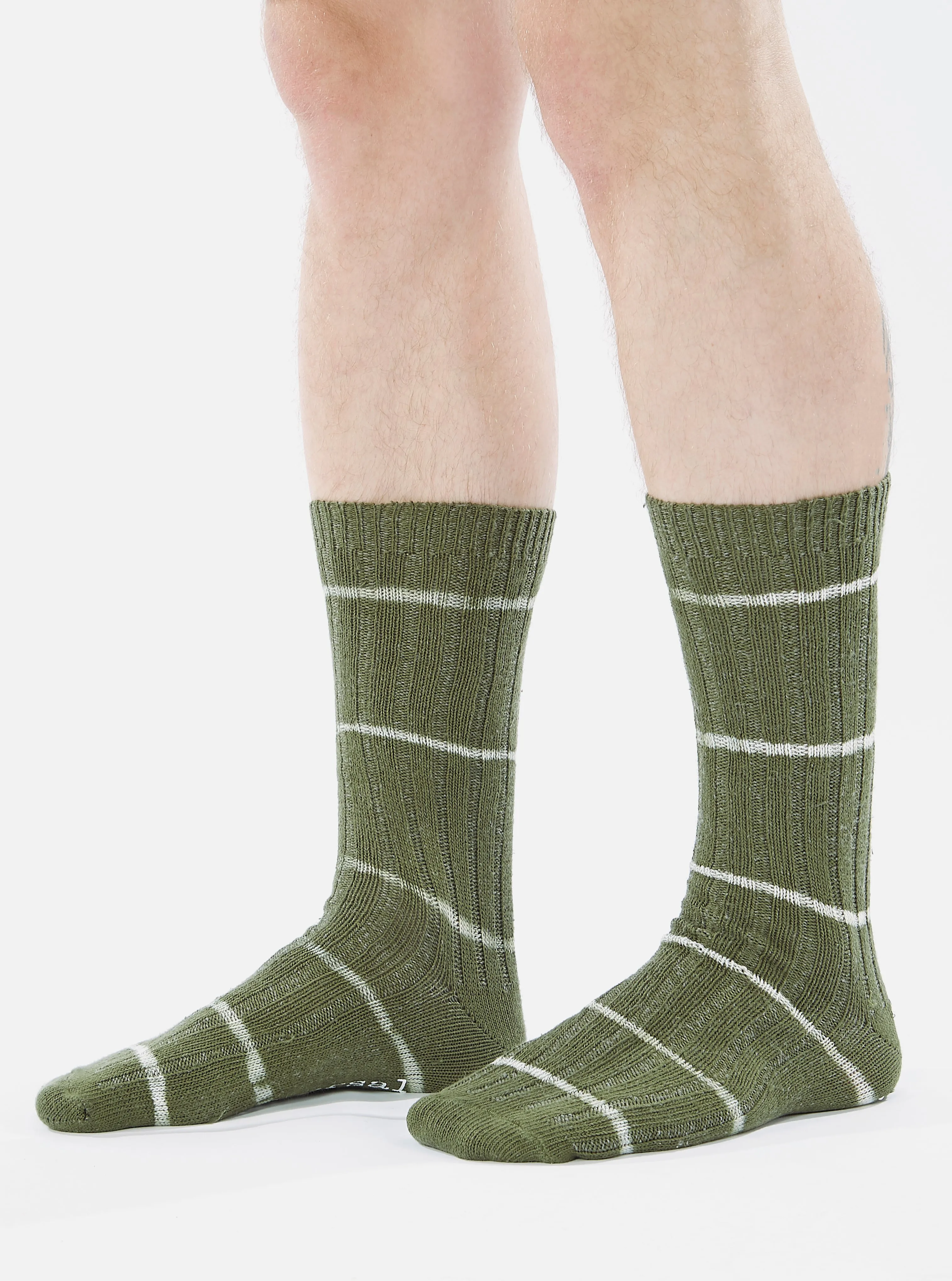 Universal Works Slub Sock in Olive Tie Dye Knit